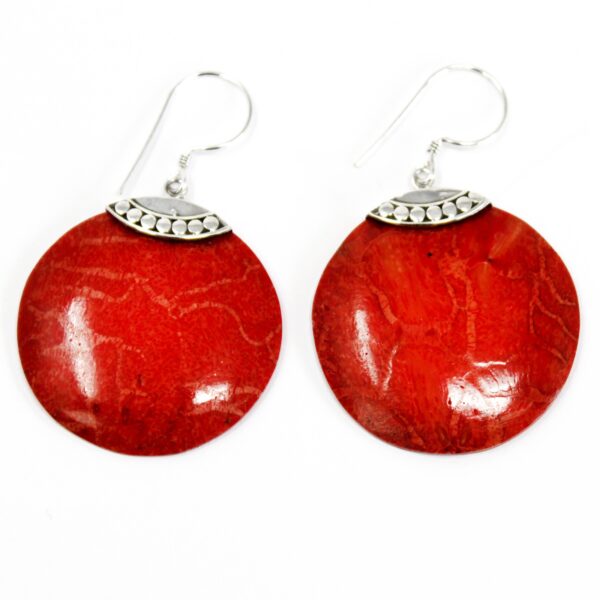 Coral Classic Disc Silver Earrings - Image 3