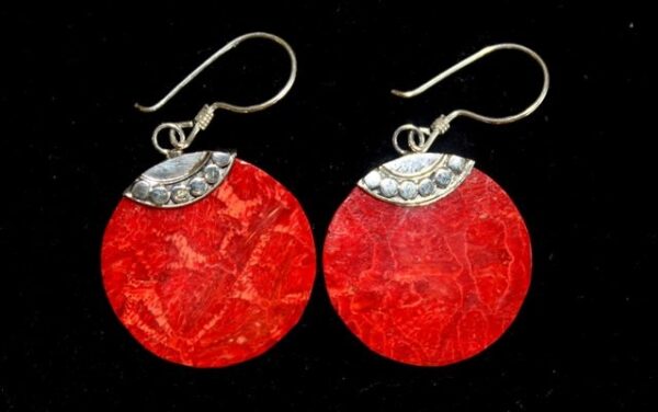 Coral Classic Disc Silver Earrings - Image 2