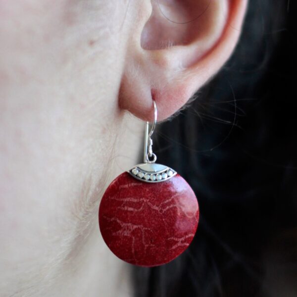 Coral Classic Disc Silver Earrings - Image 4