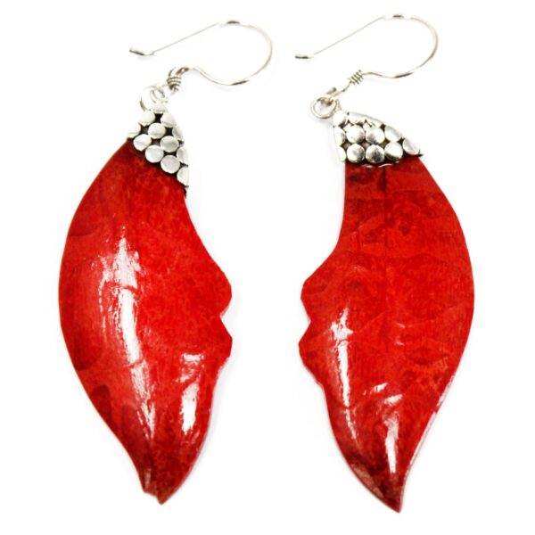 Coral Leaf Drop Silver Earrings - Image 2