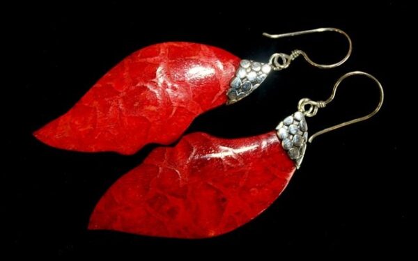 Coral Leaf Drop Silver Earrings - Image 3