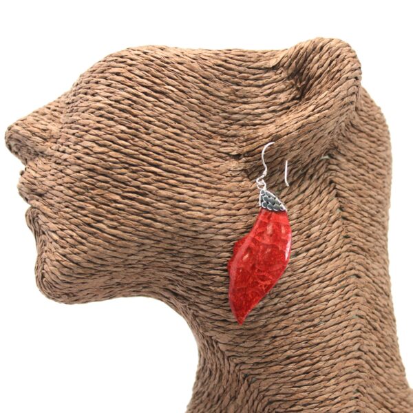 Coral Leaf Drop Silver Earrings