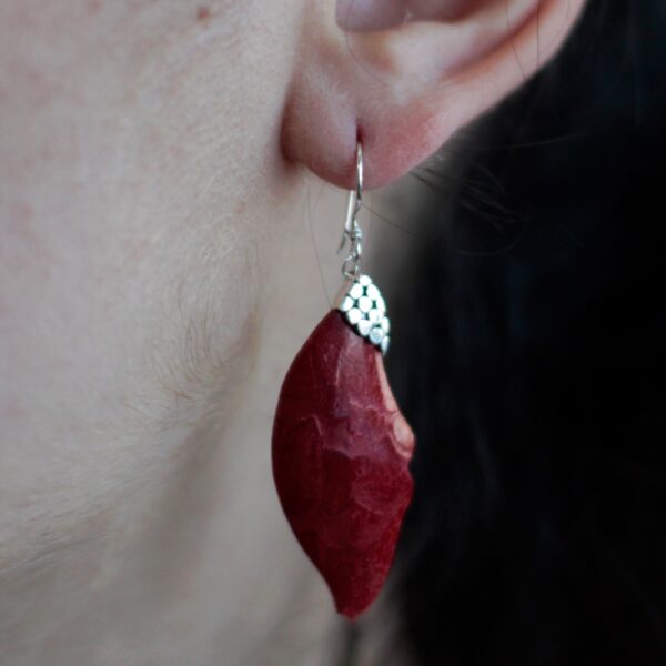 Coral Leaf Drop Silver Earrings - Image 4