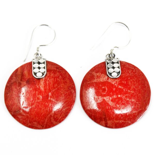 Coral Disc Décor Silver Earrings - Image 2