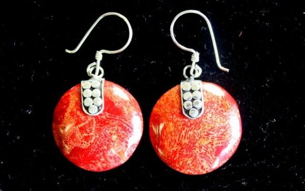 Coral Disc Décor Silver Earrings - Image 3