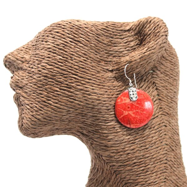 Coral Disc Décor Silver Earrings