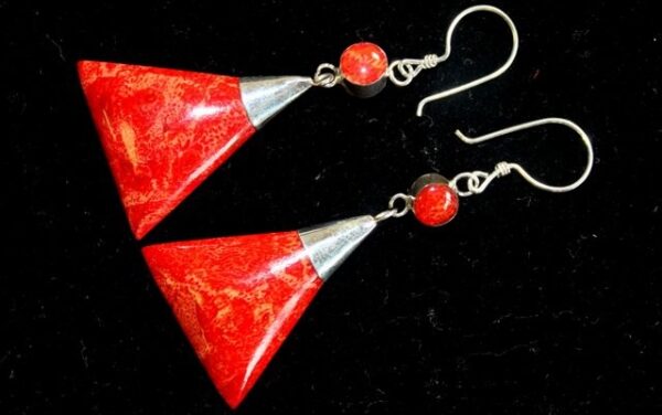 Coral Triangle Double Drop Silver Earrings - Image 2