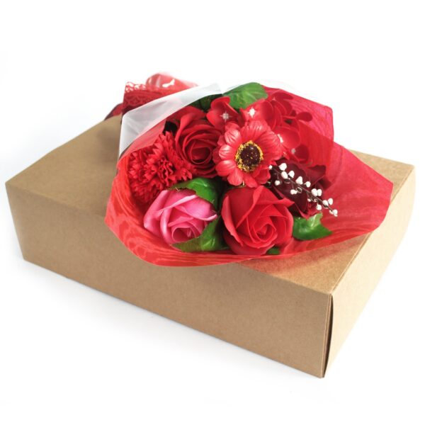 Red Boxed Soap Flower Bouquet - Image 2