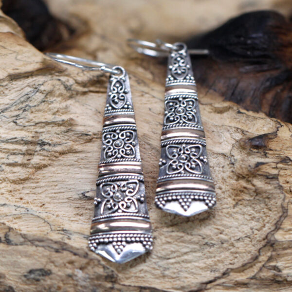 Tribal Drops Silver & Gold Earrings