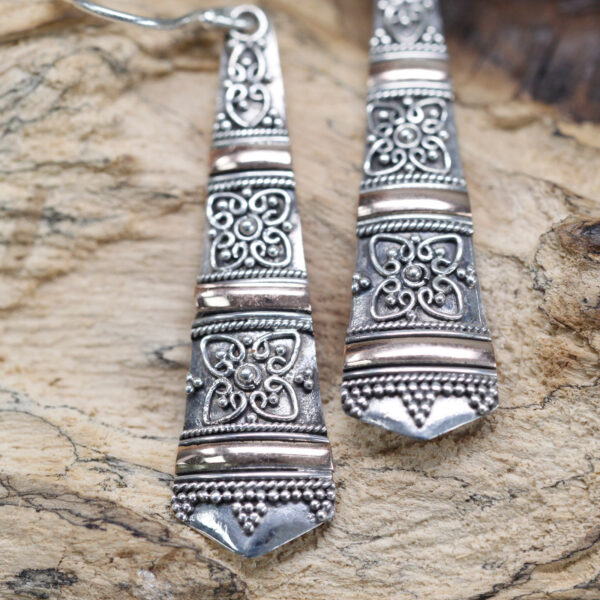 Tribal Drops Silver & Gold Earrings - Image 2