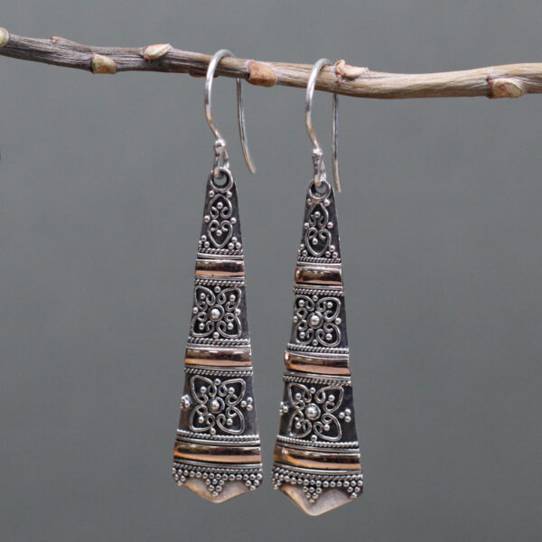 Tribal Drops Silver & Gold Earrings - Image 3