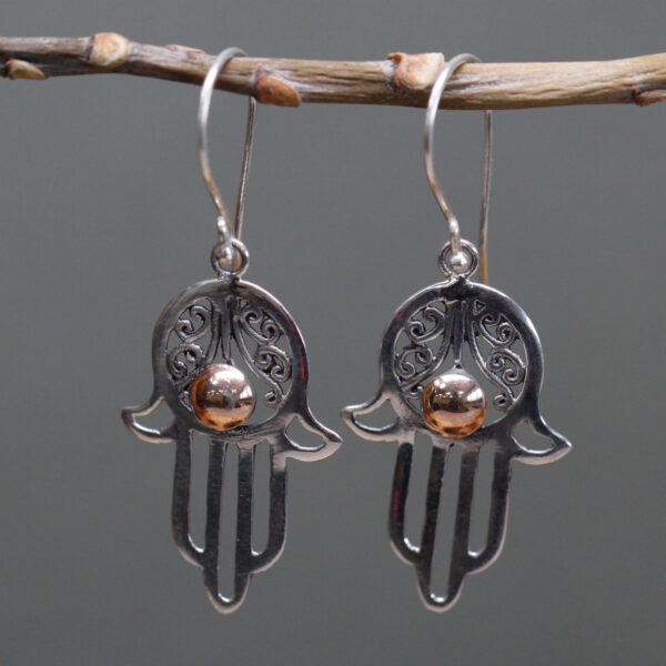 Hamsa Silver & Gold Earring - Image 2