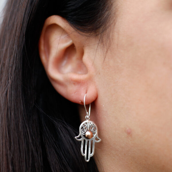 Hamsa Silver & Gold Earring - Image 3