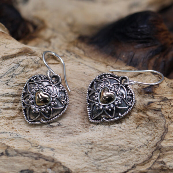 Mandala Hearts Silver & Gold Earrings