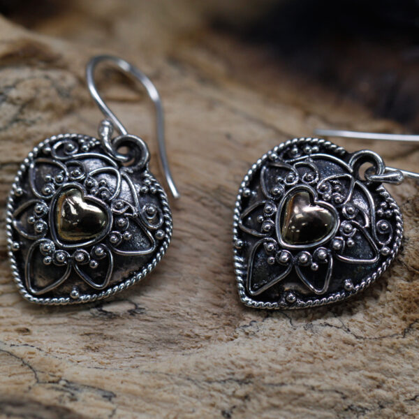 Mandala Hearts Silver & Gold Earrings - Image 2