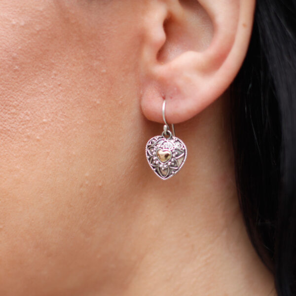 Mandala Hearts Silver & Gold Earrings - Image 4