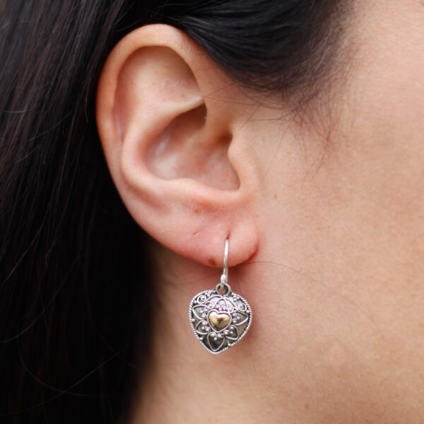 Mandala Hearts Silver & Gold Earrings - Image 5