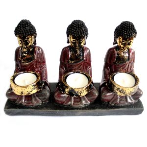 Antique Buddha Three Devotees Candle Holder