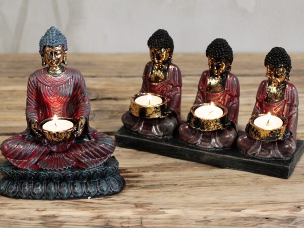 Antique Buddha Three Devotees Candle Holder - Image 3