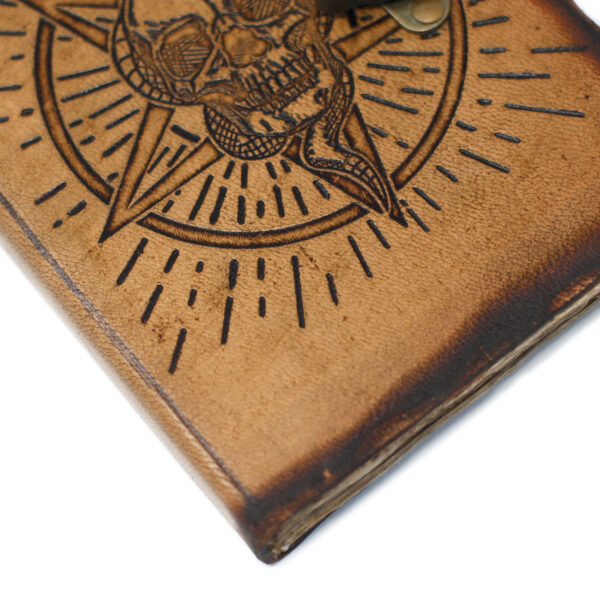 Leather Pentagon & Skull with Burns Detail Notebook - Image 6