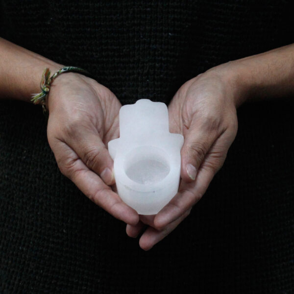 Selenite Hamsa Candle Holder - Image 3