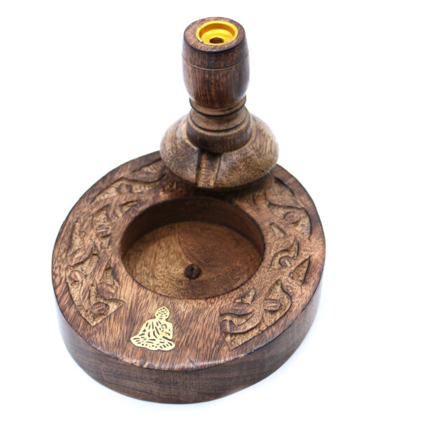 Brass Buddha Mango Wood Backflow Incense Burners - Image 2