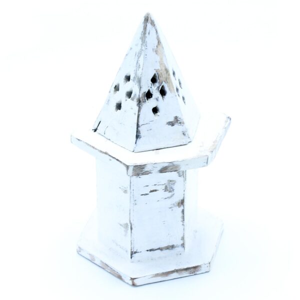 White Washed Pyramid Mini House Incense Holder