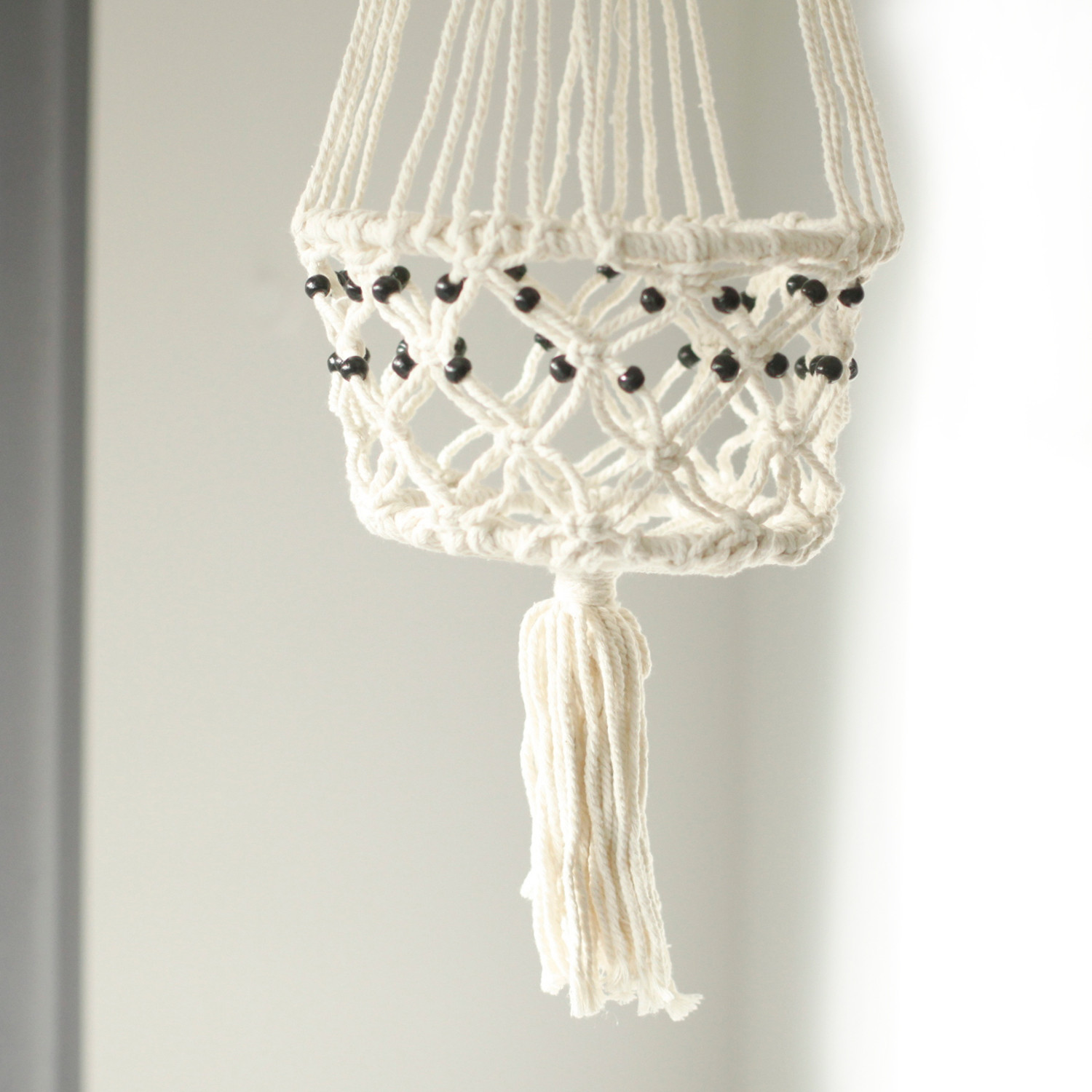 Large Single Beaded Macramé Pot Holder - Image 3