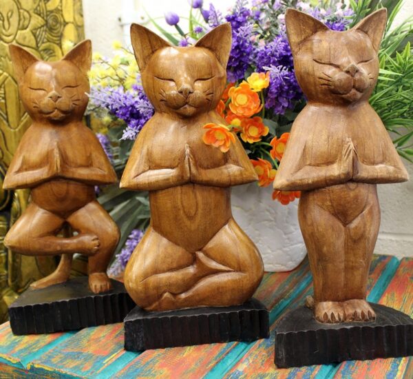 Hand Carved Yoga Cats