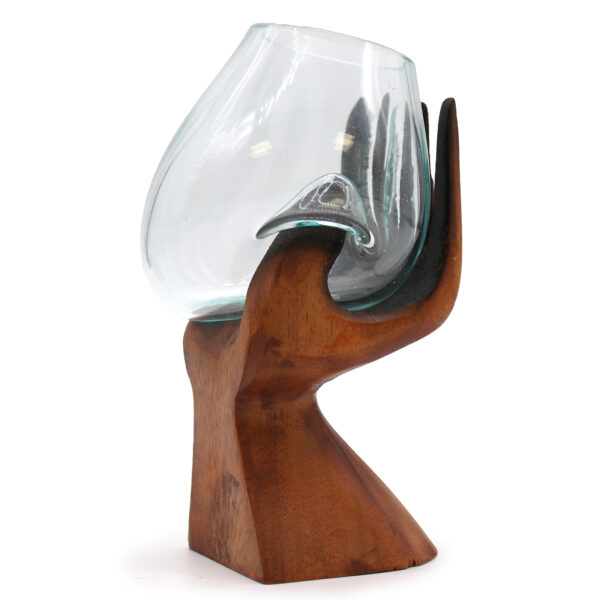 Carved Hand with Molten Glass Bowl - Image 2