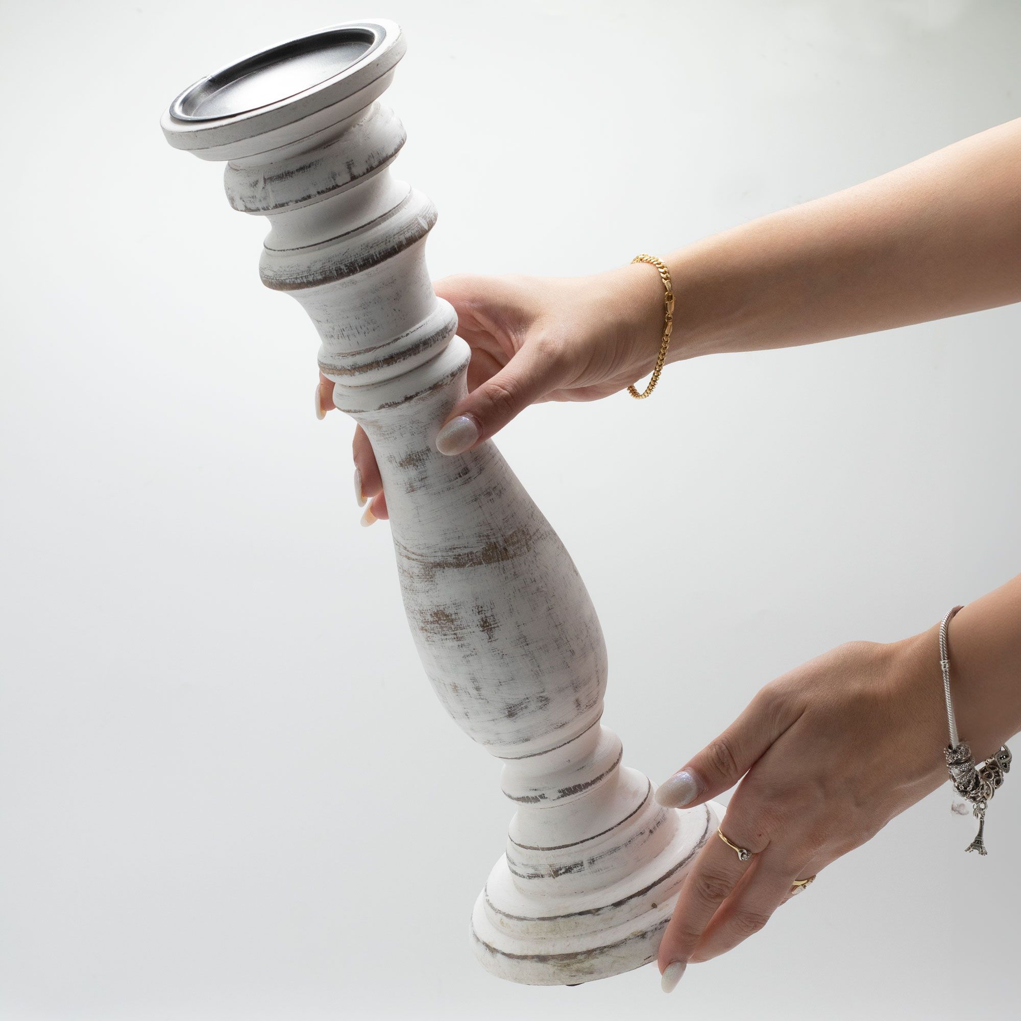 Classic Candle Stand - Whitewash - Large - Image 3