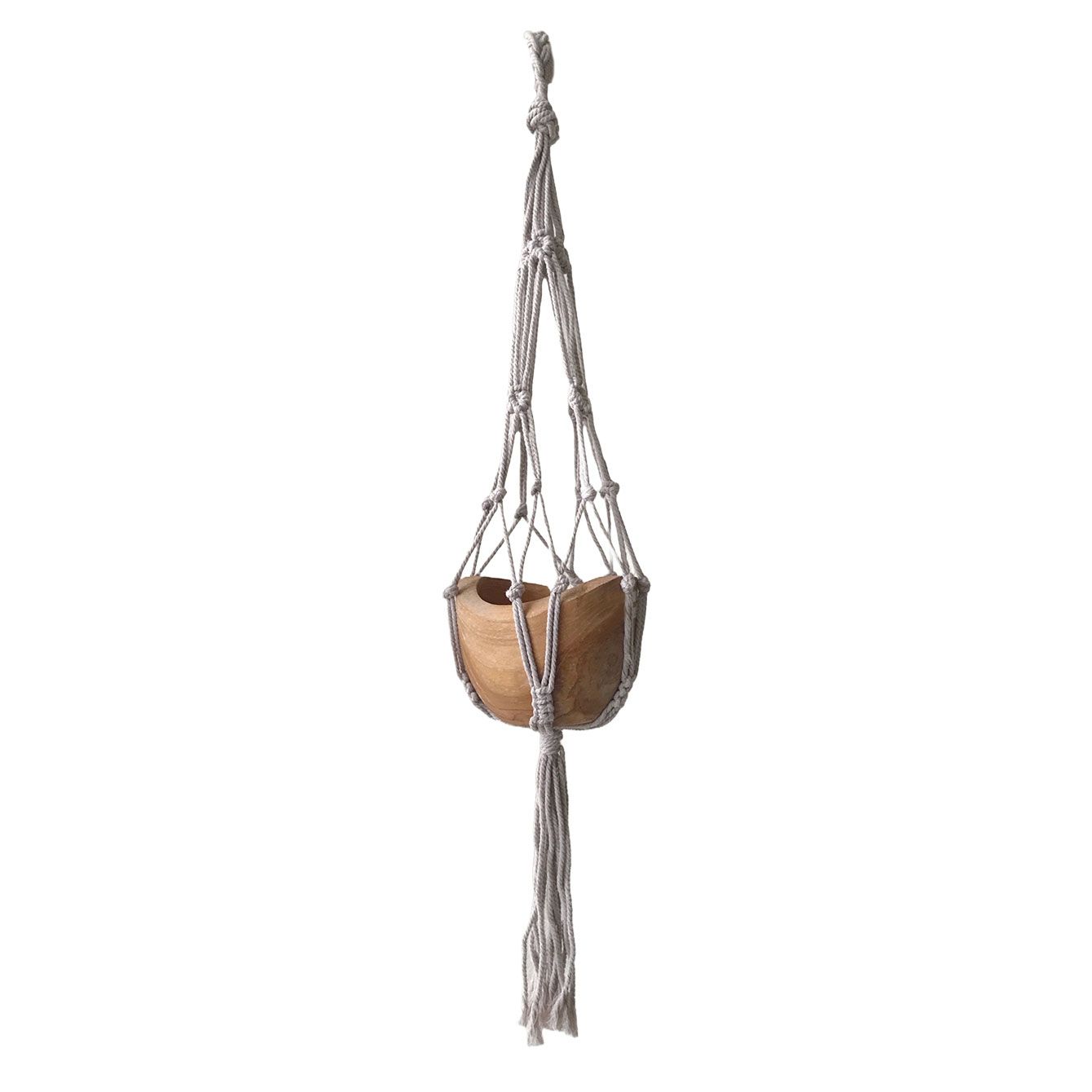 Macrame Small Drop Pot Holder - Beige - 75cm - Image 2