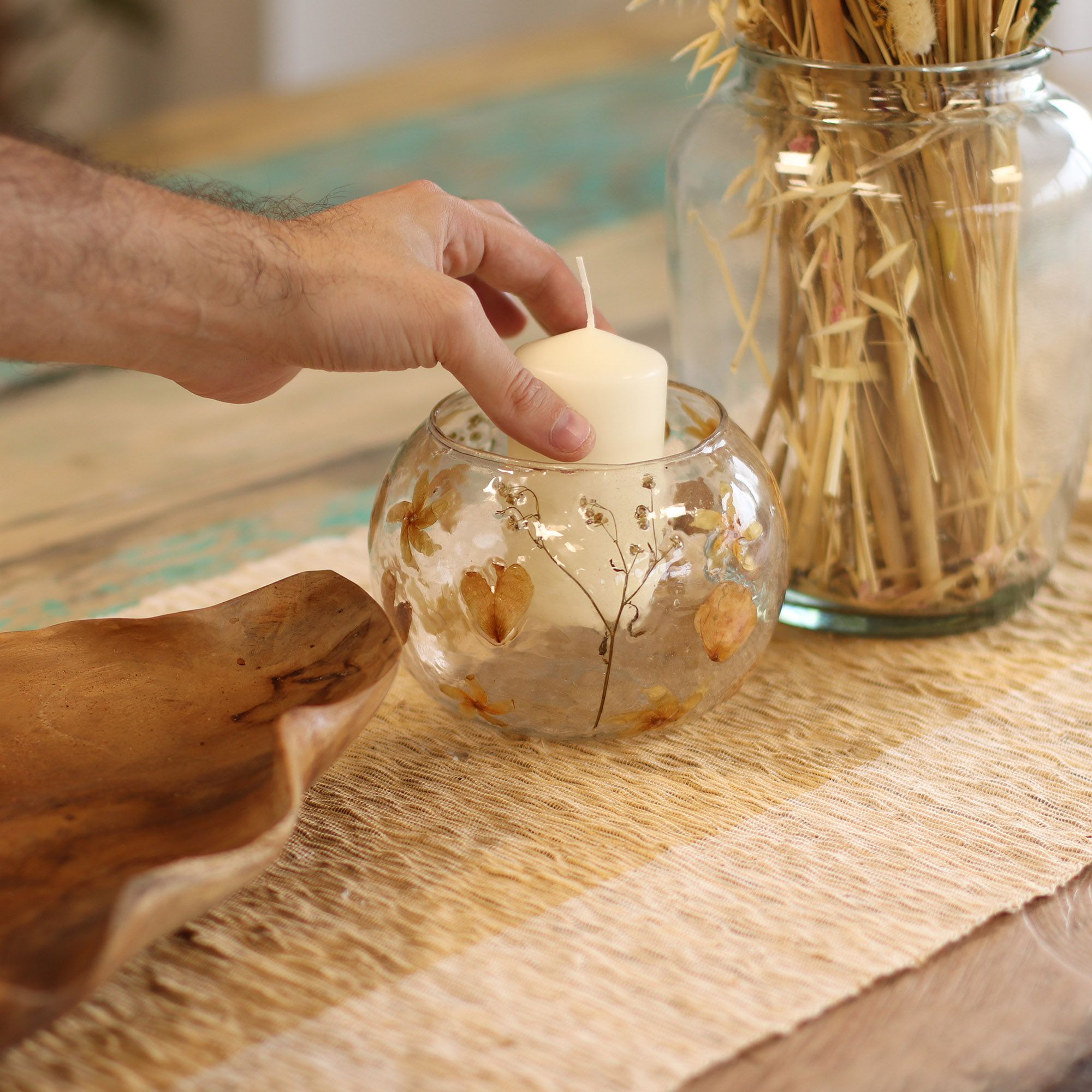 Natural Floral Glass - Large Bowl Candle Holder - Rosa - (12x13cm) - Image 4