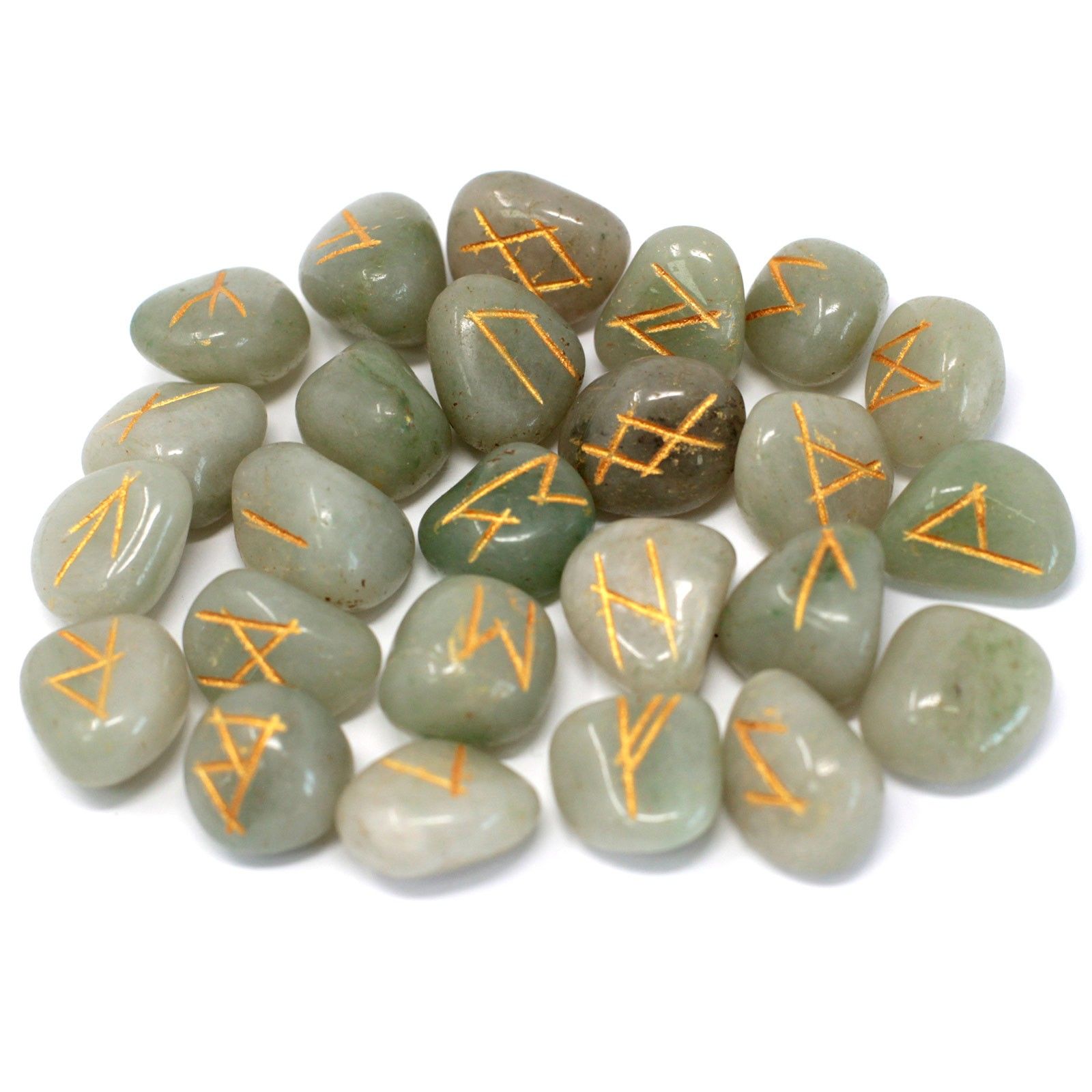 Runes Stone Set in Pouch - Green Aventurine - Image 2
