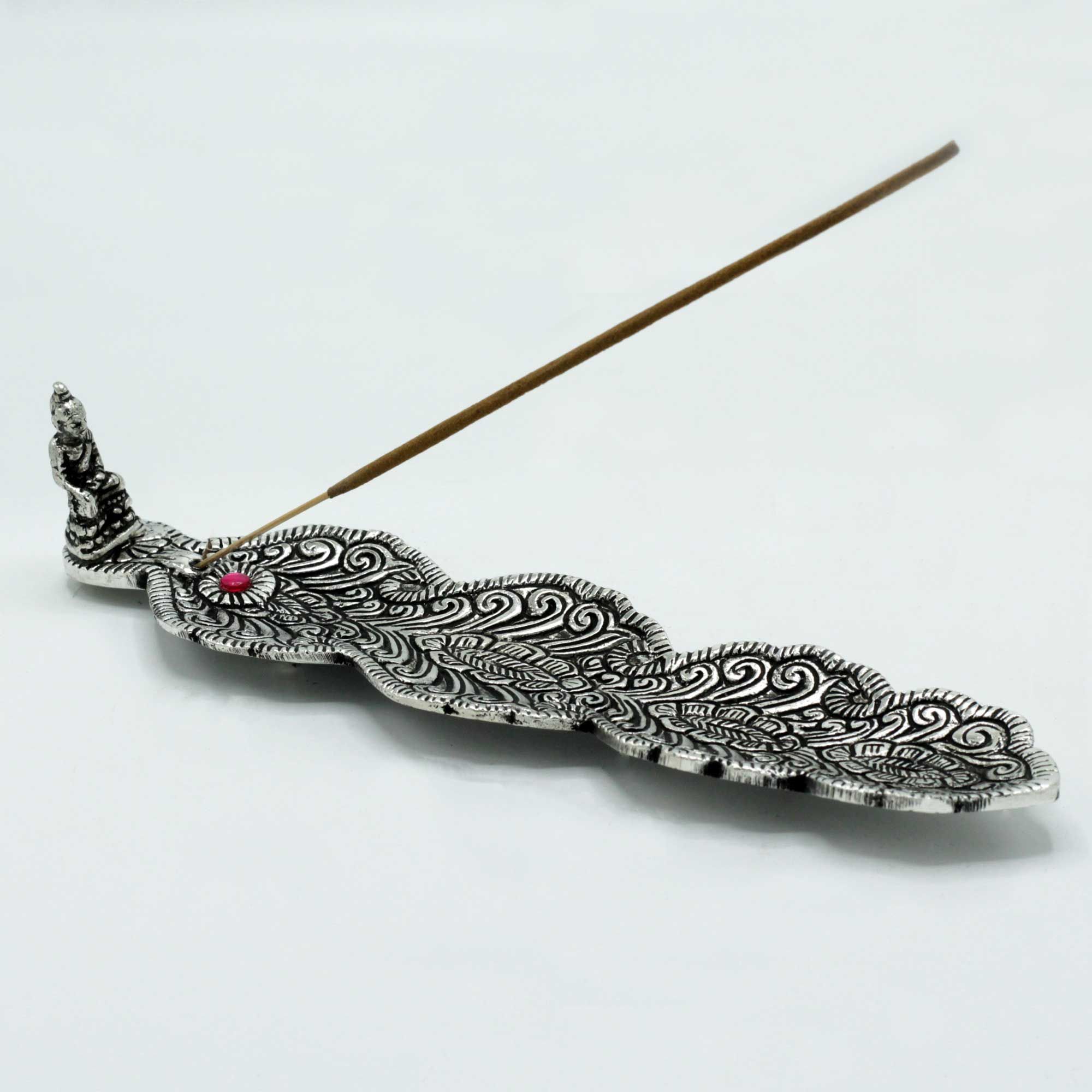 Polished Aluminium Buddha Long Incense Holder 20cm - Image 2