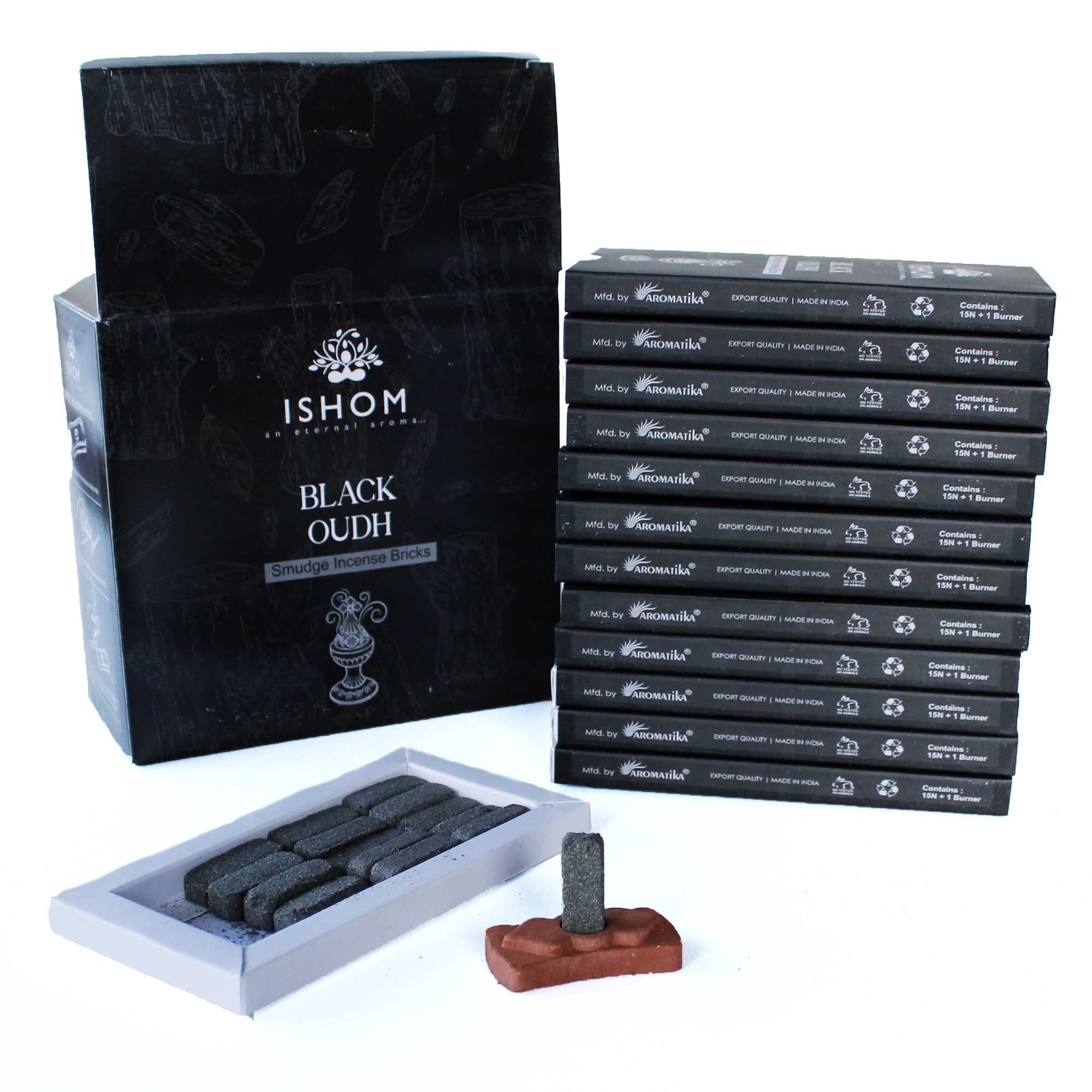 Pack of 15 Natural Incense Smudge Bricks and Burner - Black Wood - Image 2