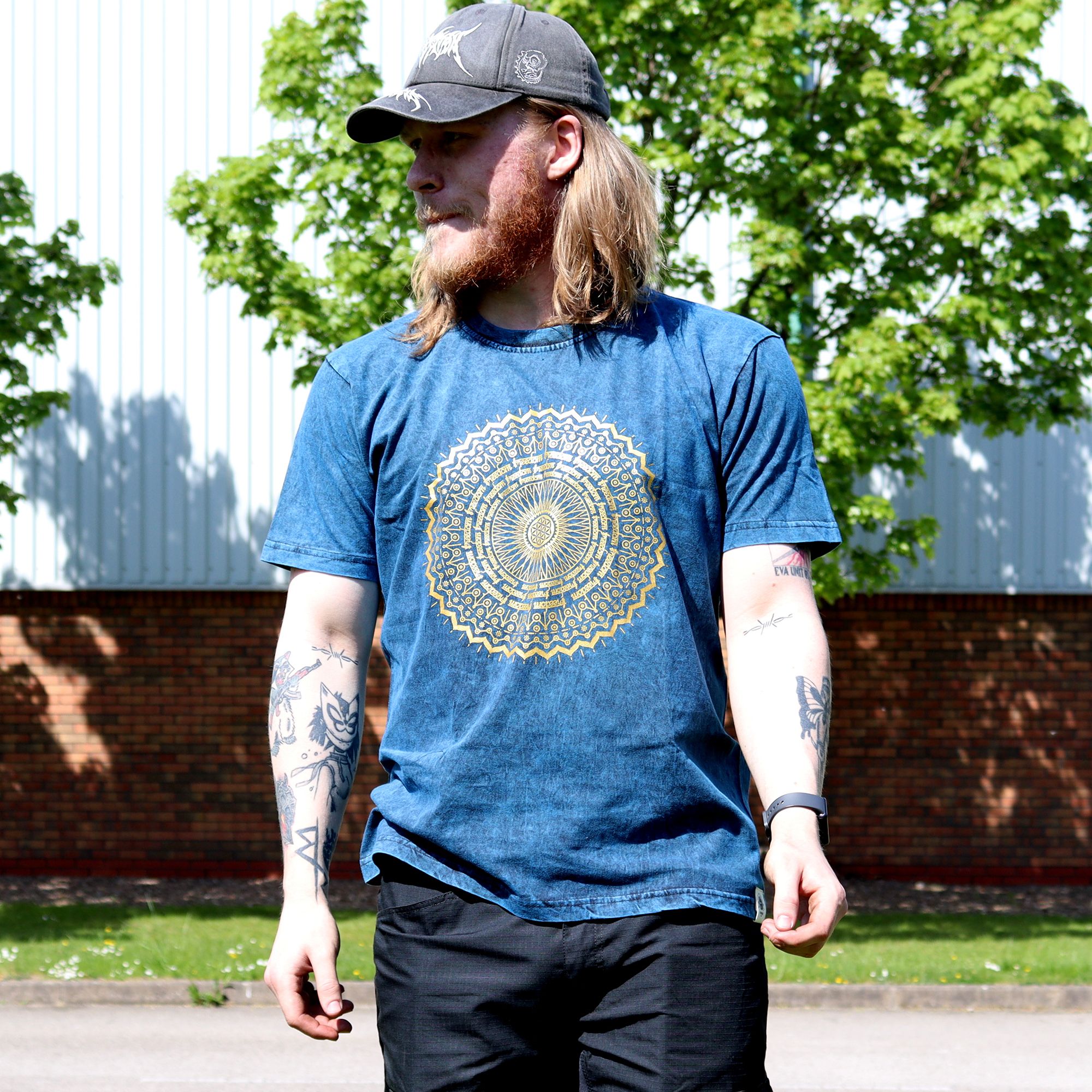 Large Stone Washed T-Shirt - Mandala - Blue - Image 2