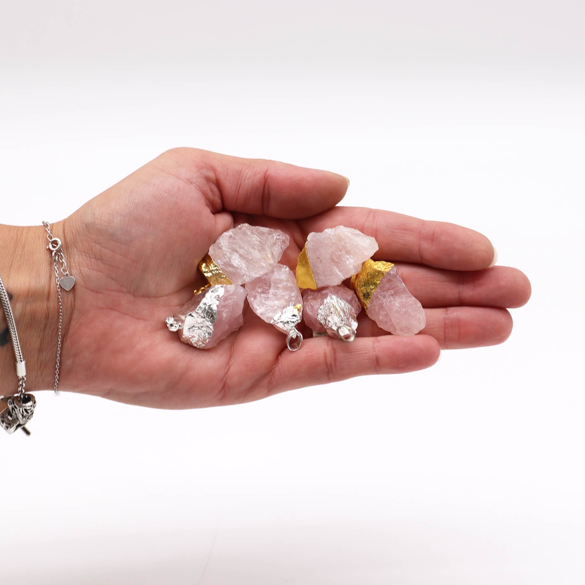 Gemstone Rose Quartz Gold & Silver Plated Pendants (6 assorted) - Image 2