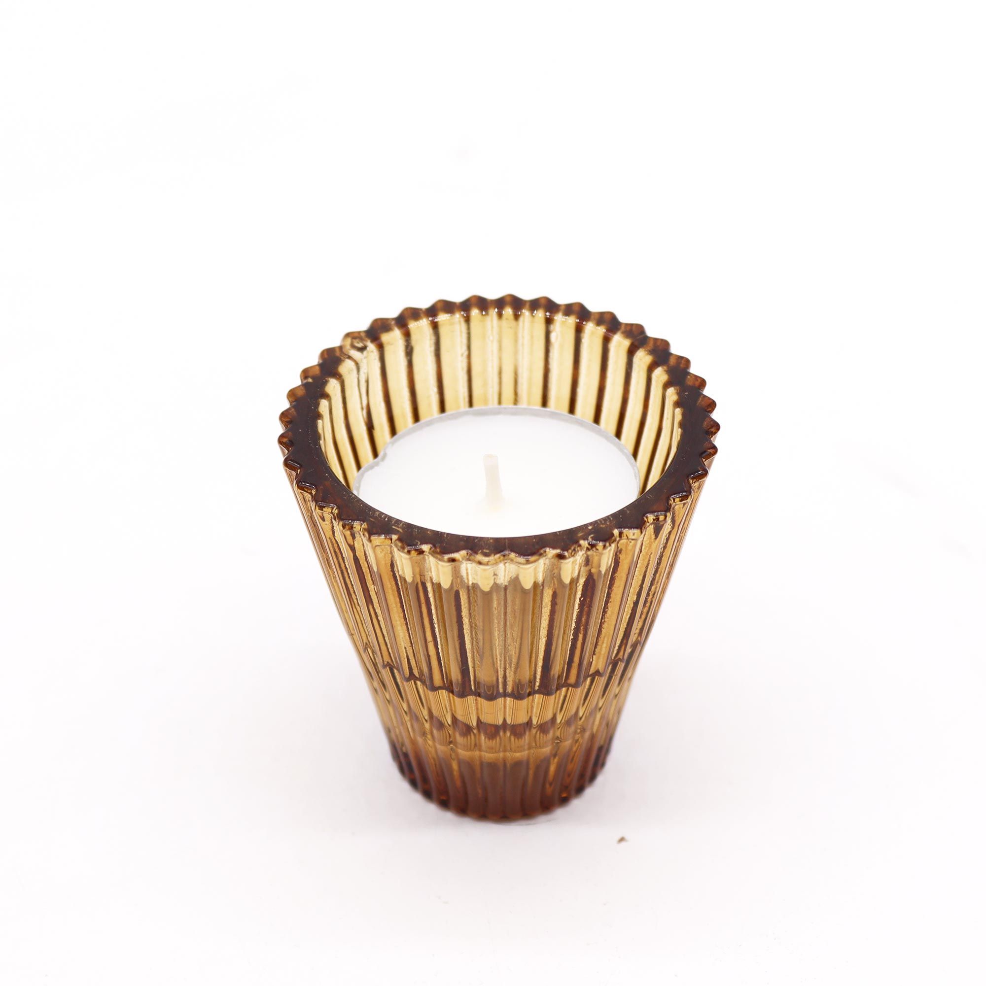 Flip Dinner Candle / Tealight Holder - Antique Amber - Image 3