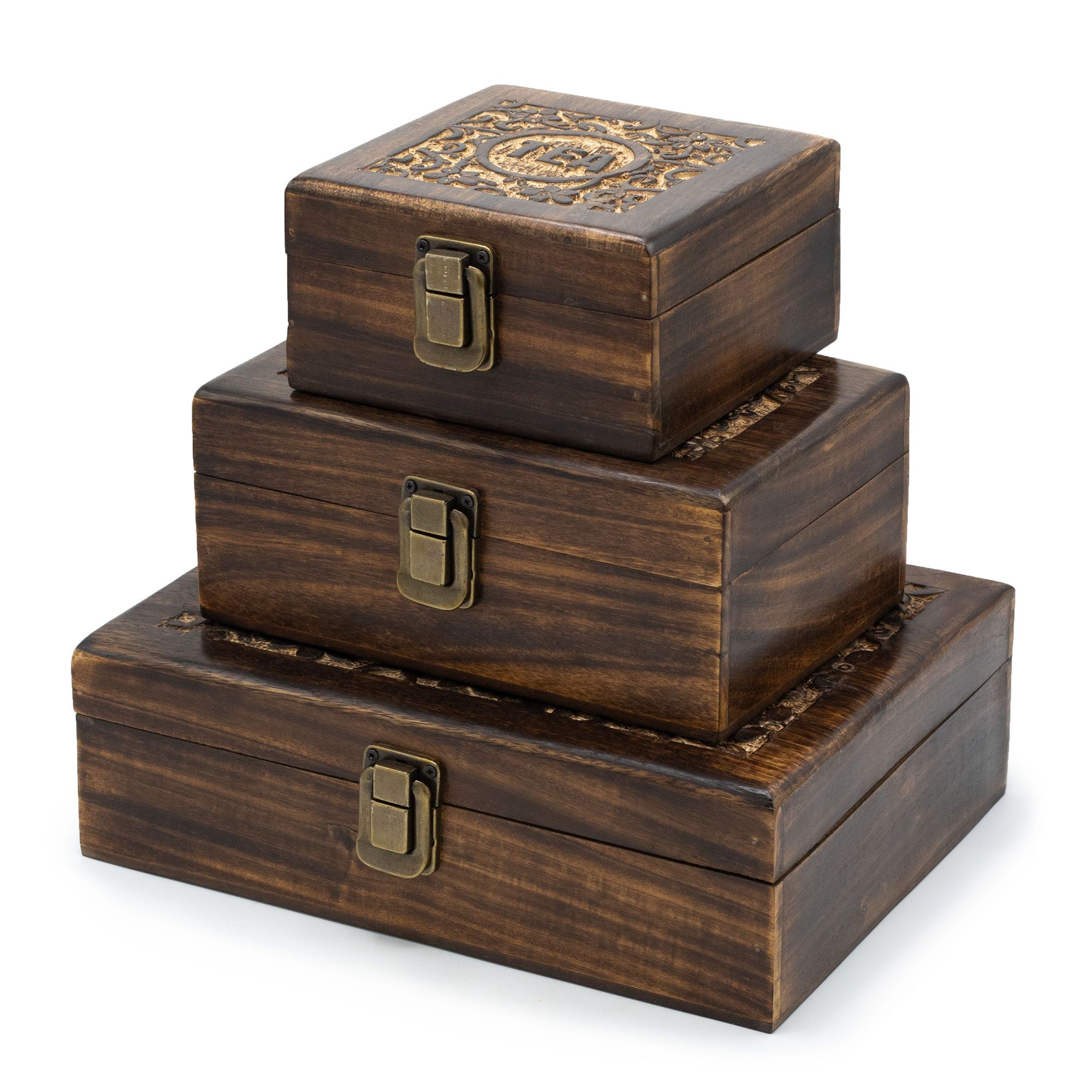 Mango Carved Tea Box (4 compartments) - Image 2