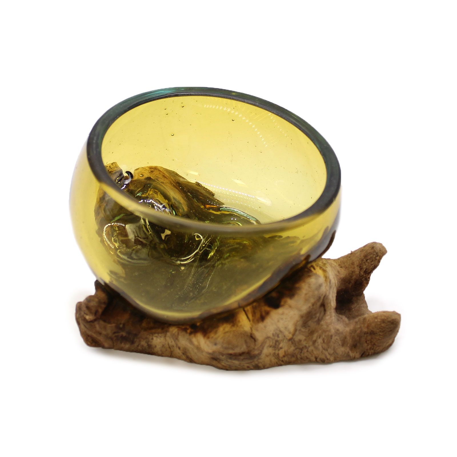 Molton Glass Mini Amber Bowl on Wood - Image 2