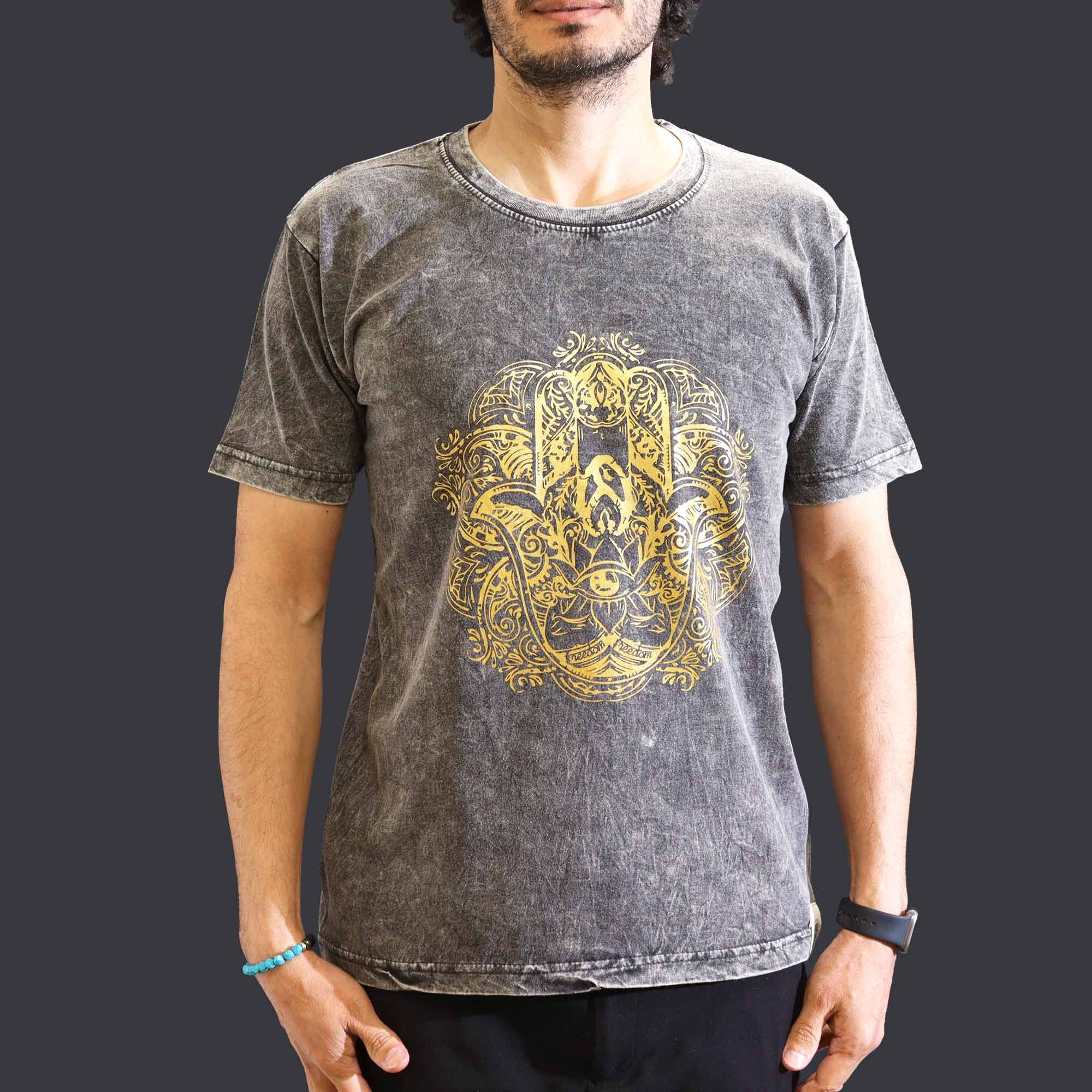 Medium Stone Washed T-Shirt - Hamsa - Dark Grey - Image 3