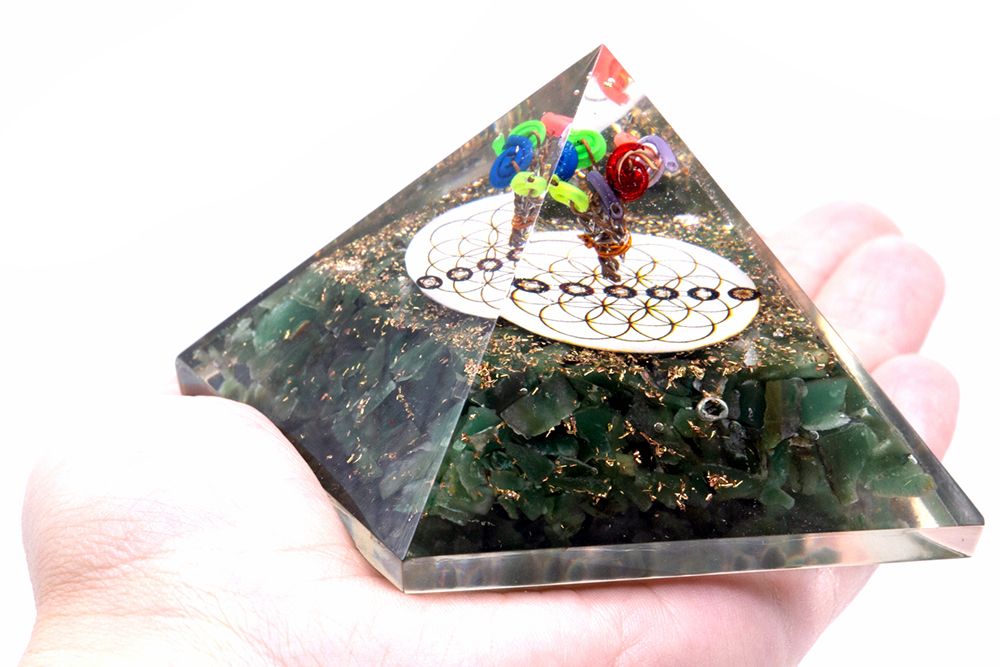 Orgonite Pyramid - Green Acewnturine nd Flower of Life - 70 mm - Image 2