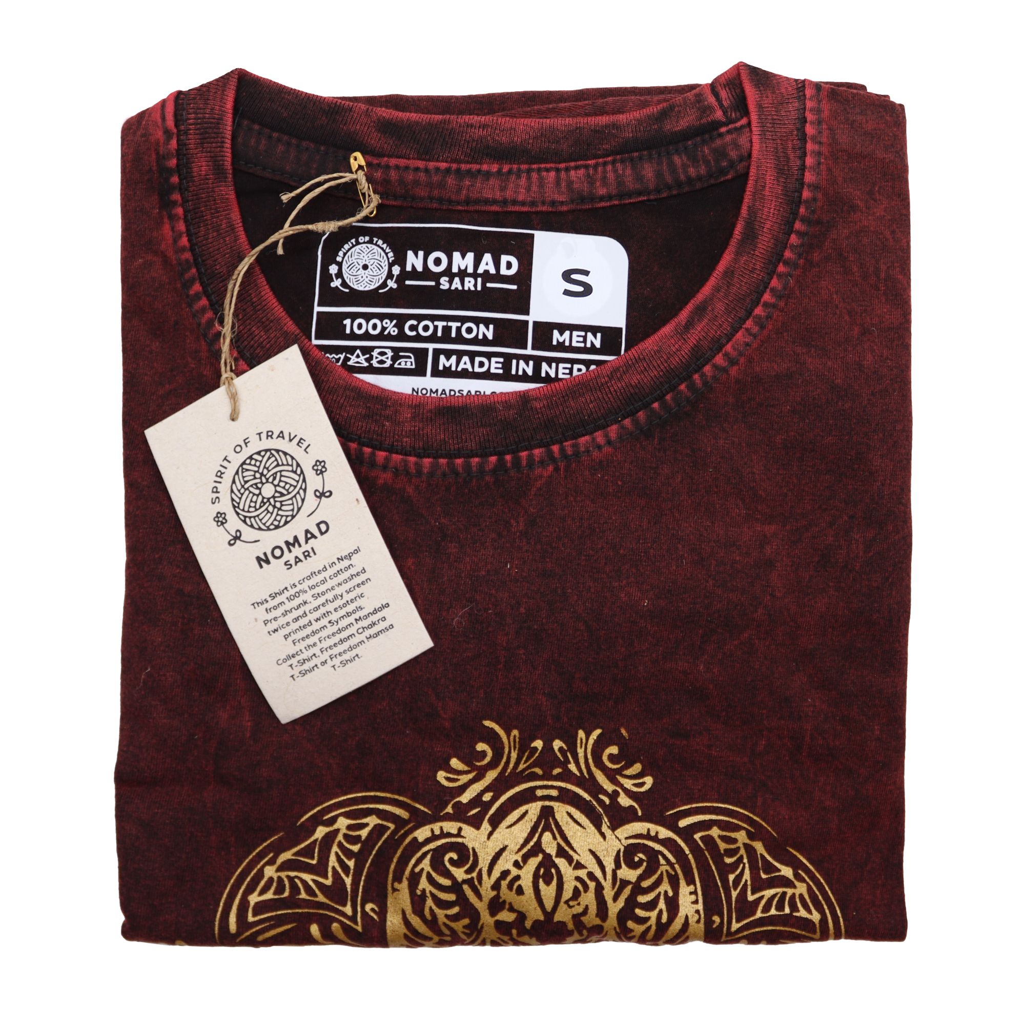 Small Stone Washed T-Shirt - Hamsa - Maroon - Image 2