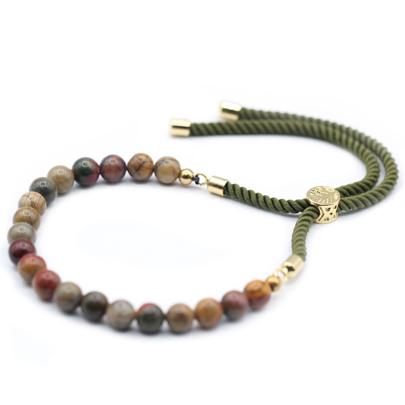 18K Gold Plated Gemstone Moss String Bracelet - Picasso Jasper - Image 4