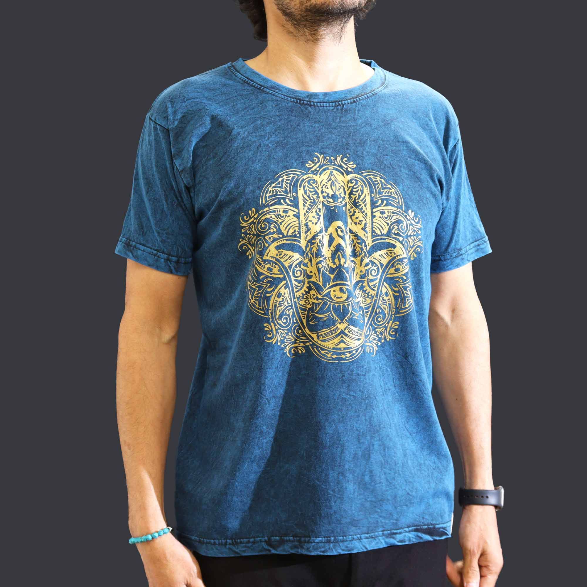 Medium Stone Washed T-Shirt - Hamsa - Blue - Image 6