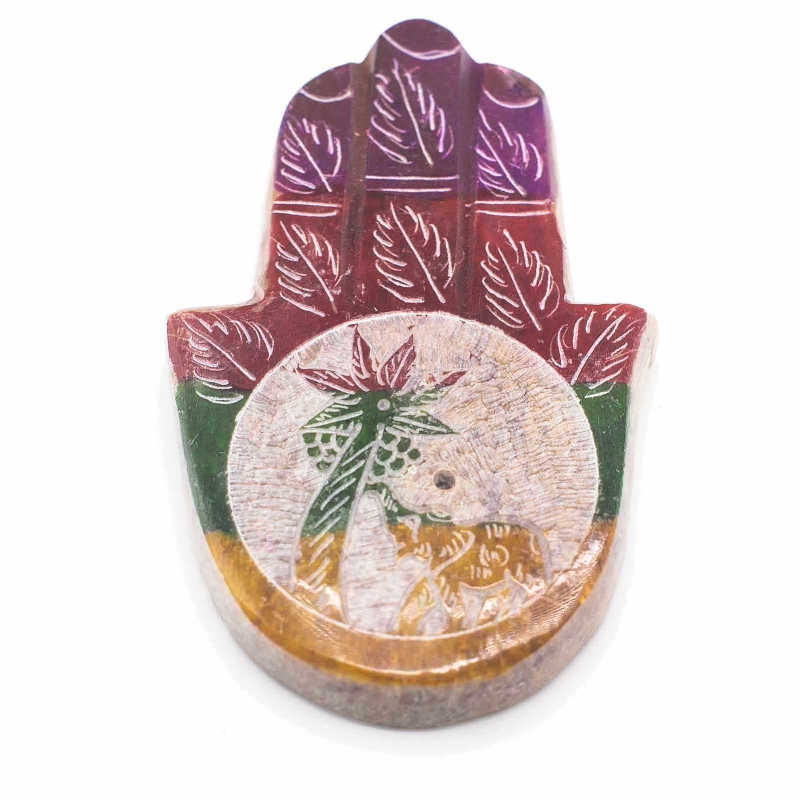 Soapstone Hamsa Incense Holder 9x6cm - Elephant & Palm - Image 3