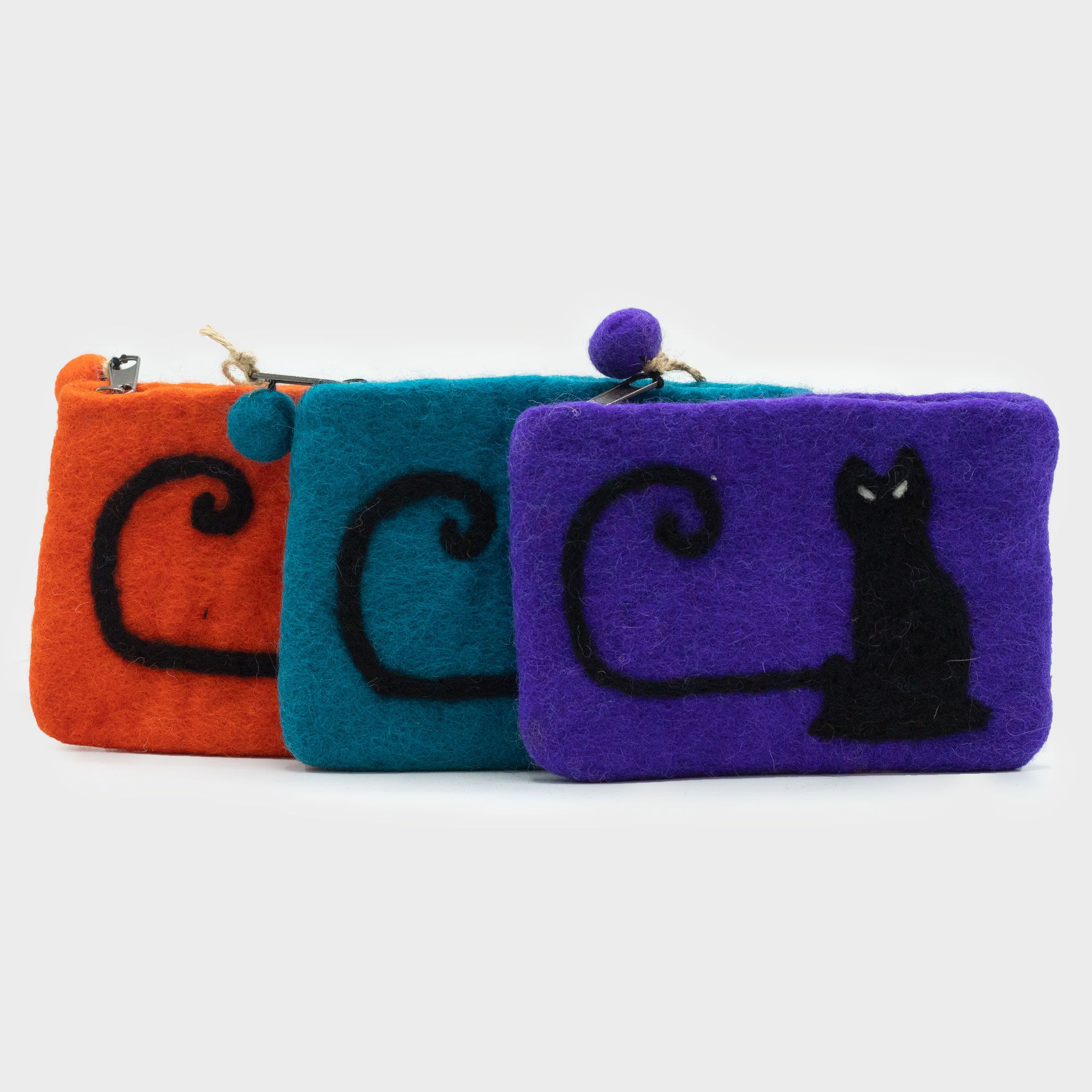 Natural Felt Zipper Pouch (asst) - Cat Face - Image 2