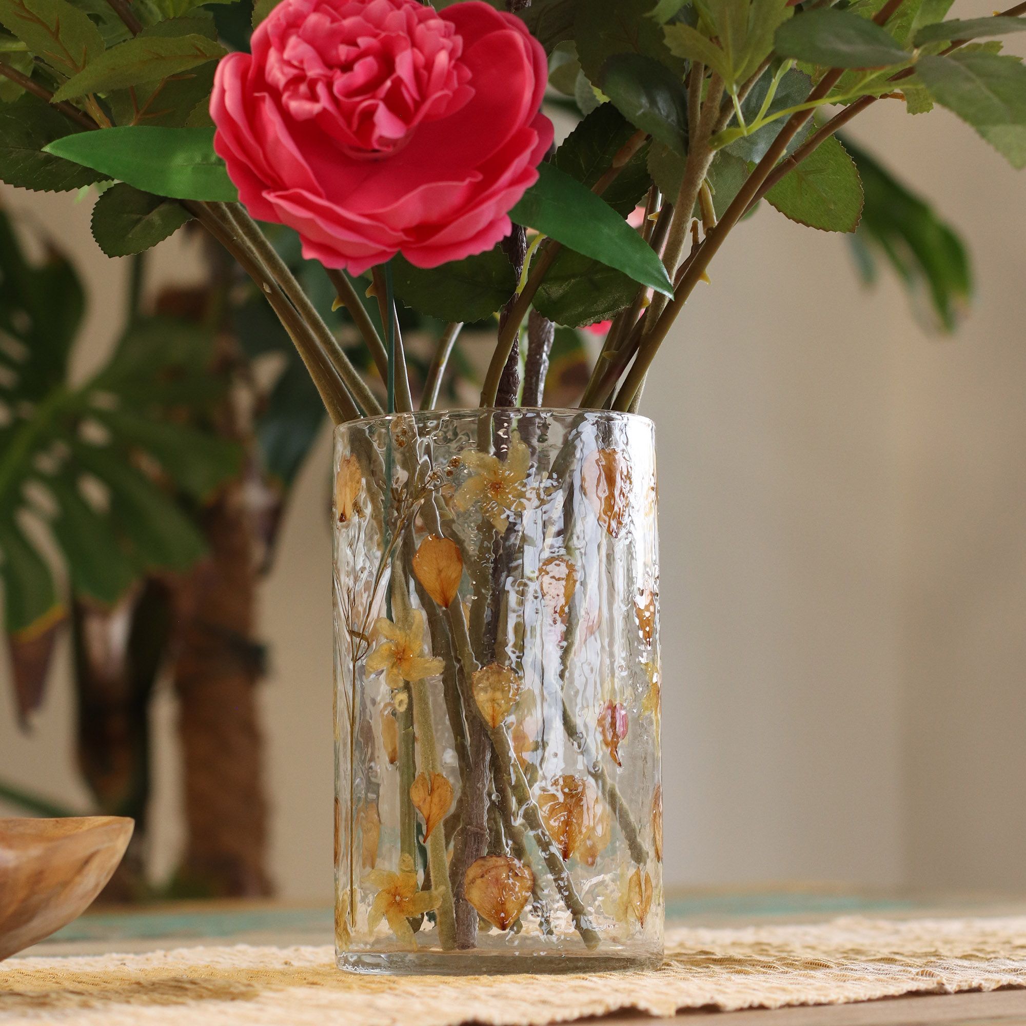 Natural Floral Glass - Tall Vase Candle Holder - Rose - (19x11cm) - Image 4