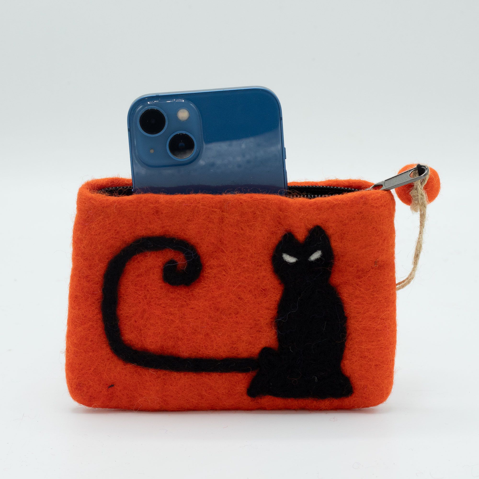 Natural Felt Zipper Pouch (asst) - Cat Face - Image 3